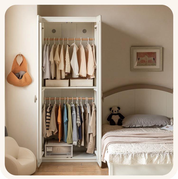 Pine Solid Wood White Cream Children's Wardrobe: