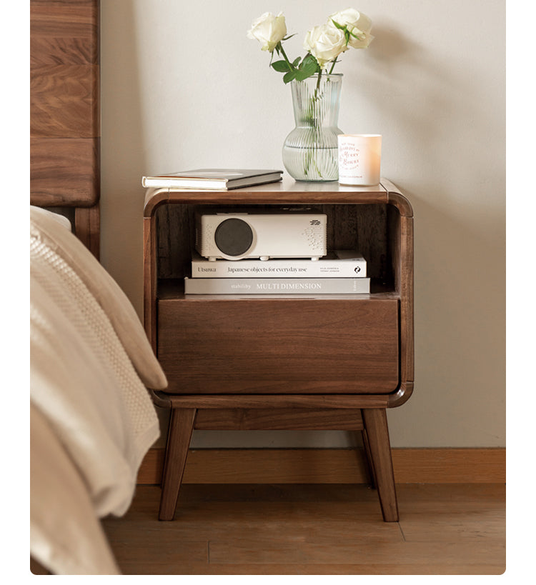 Black walnut solid wood modern storage small nightstand