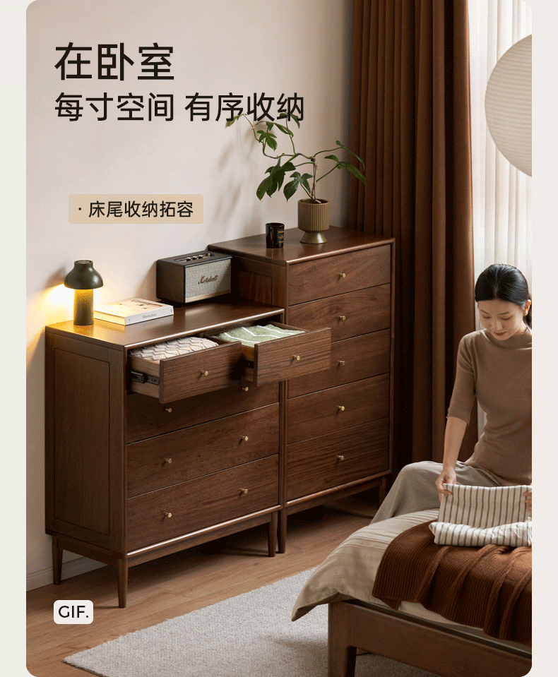 Red Zebrawood Solid Wood Modern Minimalist Chest of Drawers