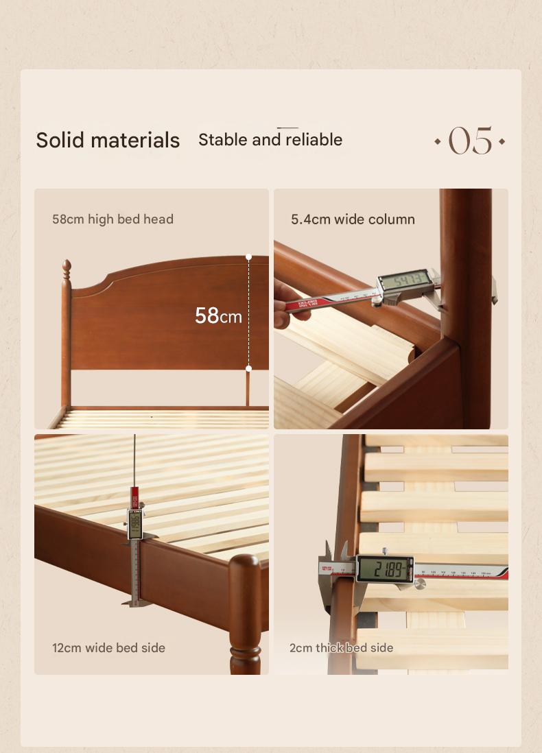 Poplar, Cherry Solid Wood French Retro Large Board Bed