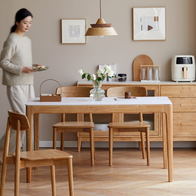 Solid RubberWood Rock Plate Modern Dining Table