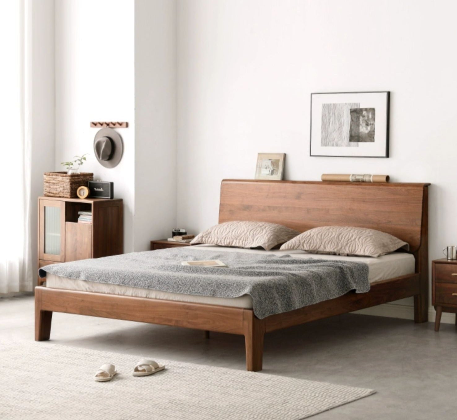 Black Walnut Solid wood bed Nordic modern"