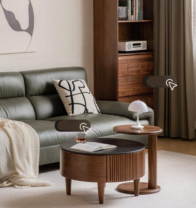 Black walnut,Ash solid wood combination rock plate coffee table: