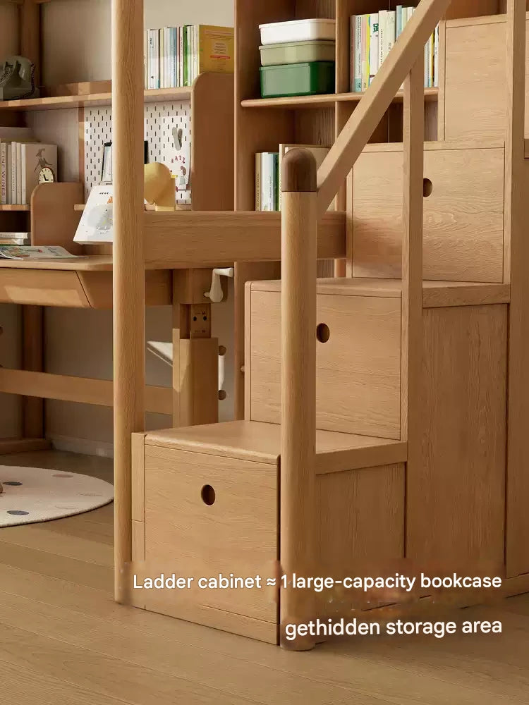Oak solid wood Loft bed with cabinet