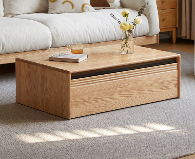 Oak solid wood coffee table modern storage: