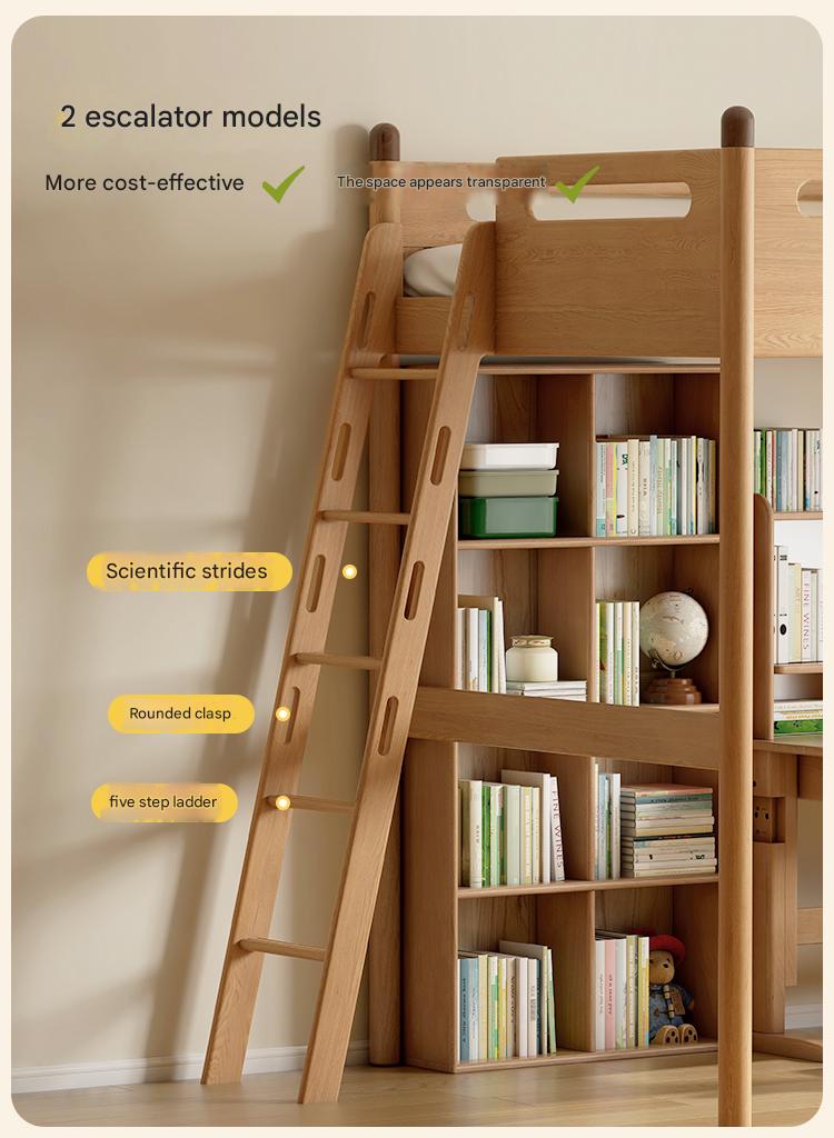 Oak solid wood Loft bed with cabinet