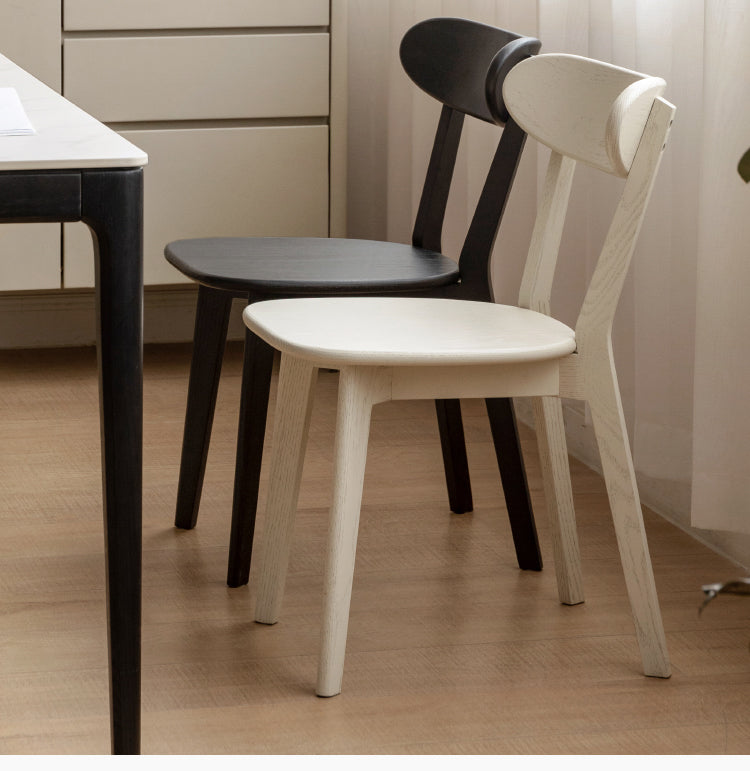 2,4 pcs set -Oak solid wood dining chair cream style white black-