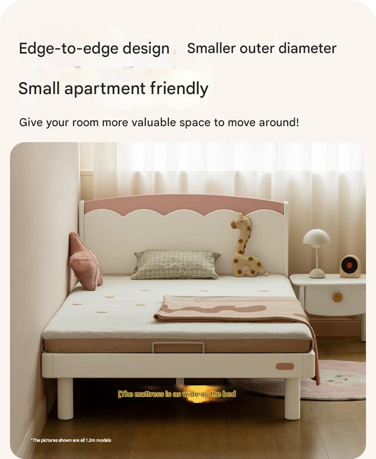 Rubber Solid Wood Cream Style Single Bed