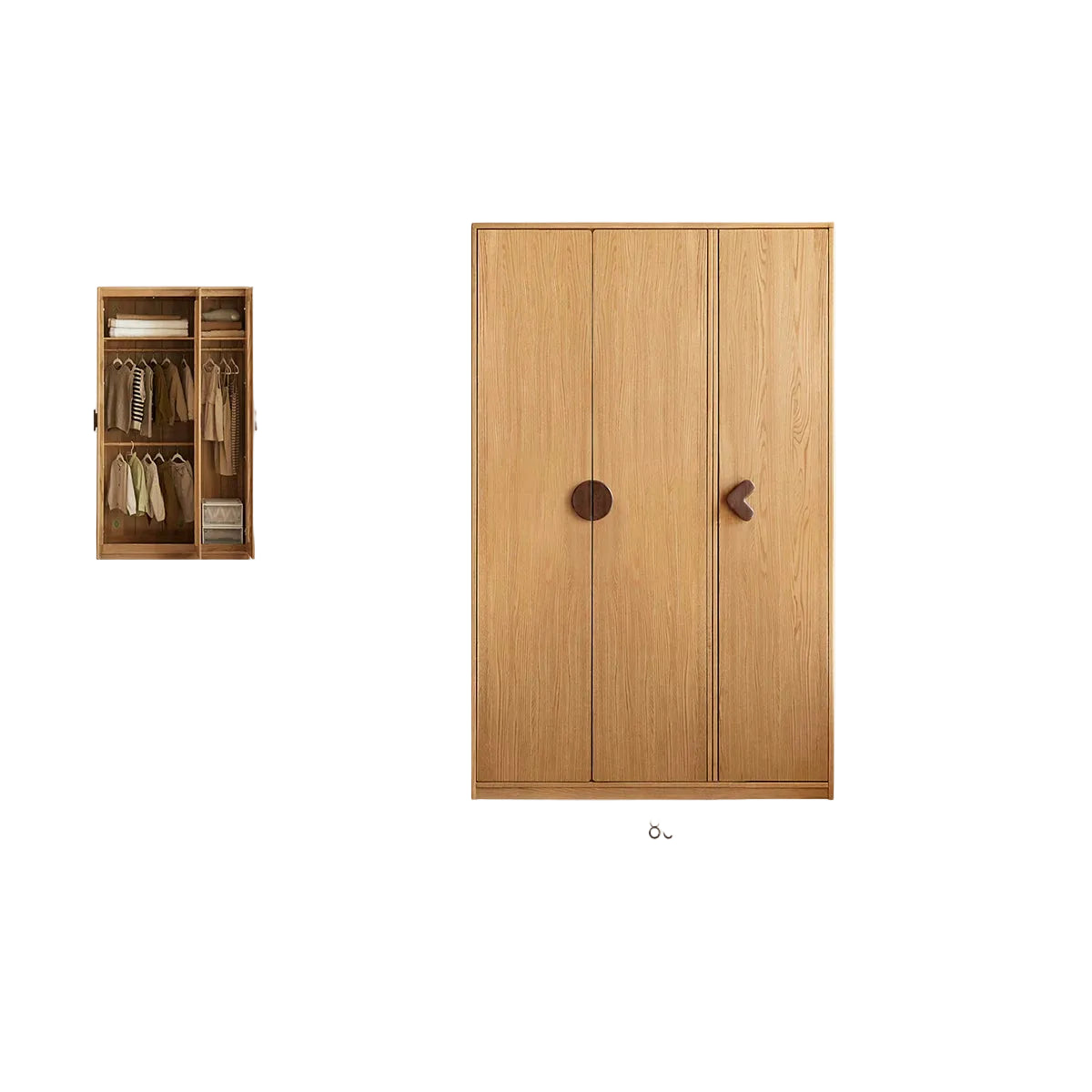 Oak Solid Wood Kids Wardrobe Armoire with Open Shelf and Drawer Combo