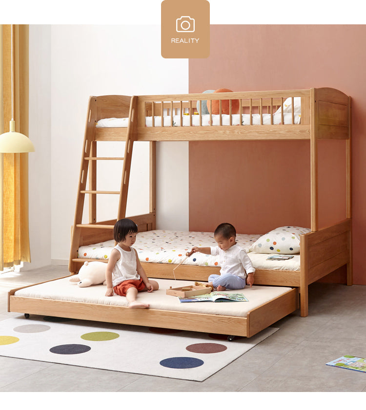 Oak solid wood floor bed with pulley toddler bed")