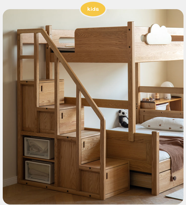 Oak Solid Wood Children's Cloud Bunk Bed