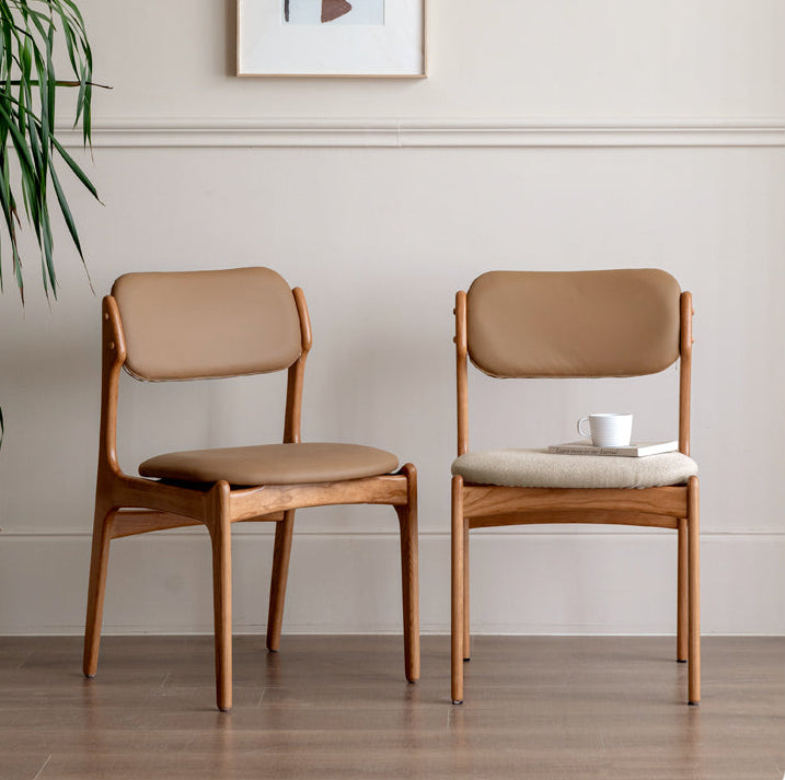 Set 4 pcs Cherry Solid Wood Vintage Dining Chairs Soft Bags Backrests