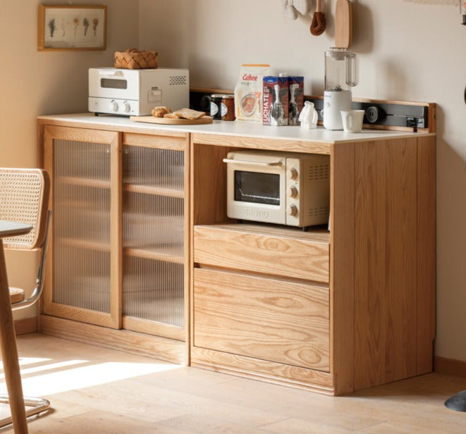 Oak wood sideboard combination storage cabinet multi-functional locker-