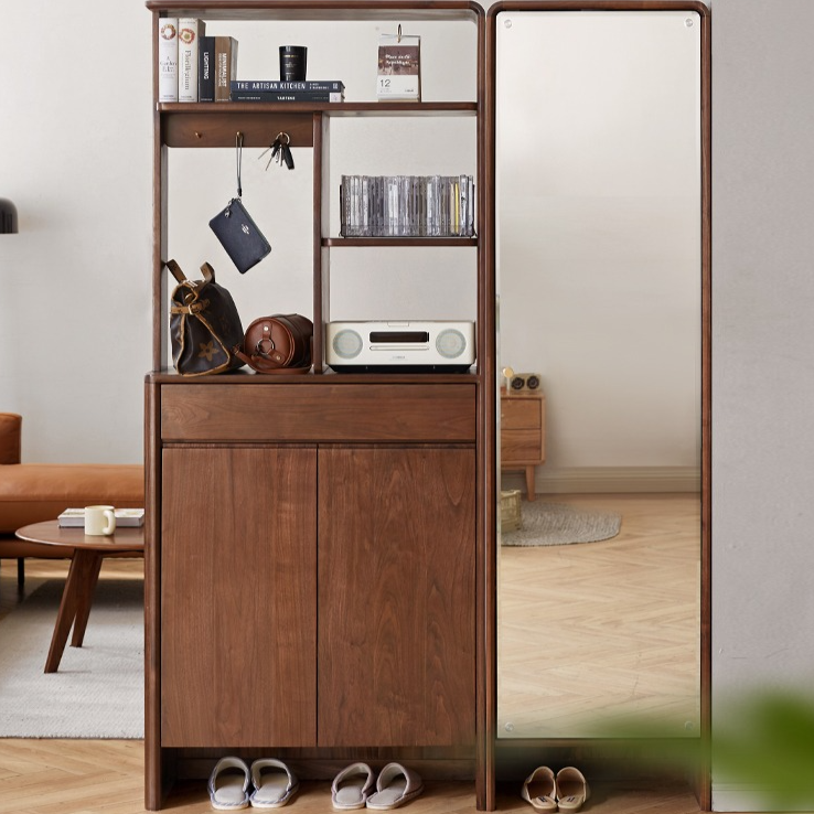 Black walnut solid wood entrance cabinet, integrated partition screen cabinet