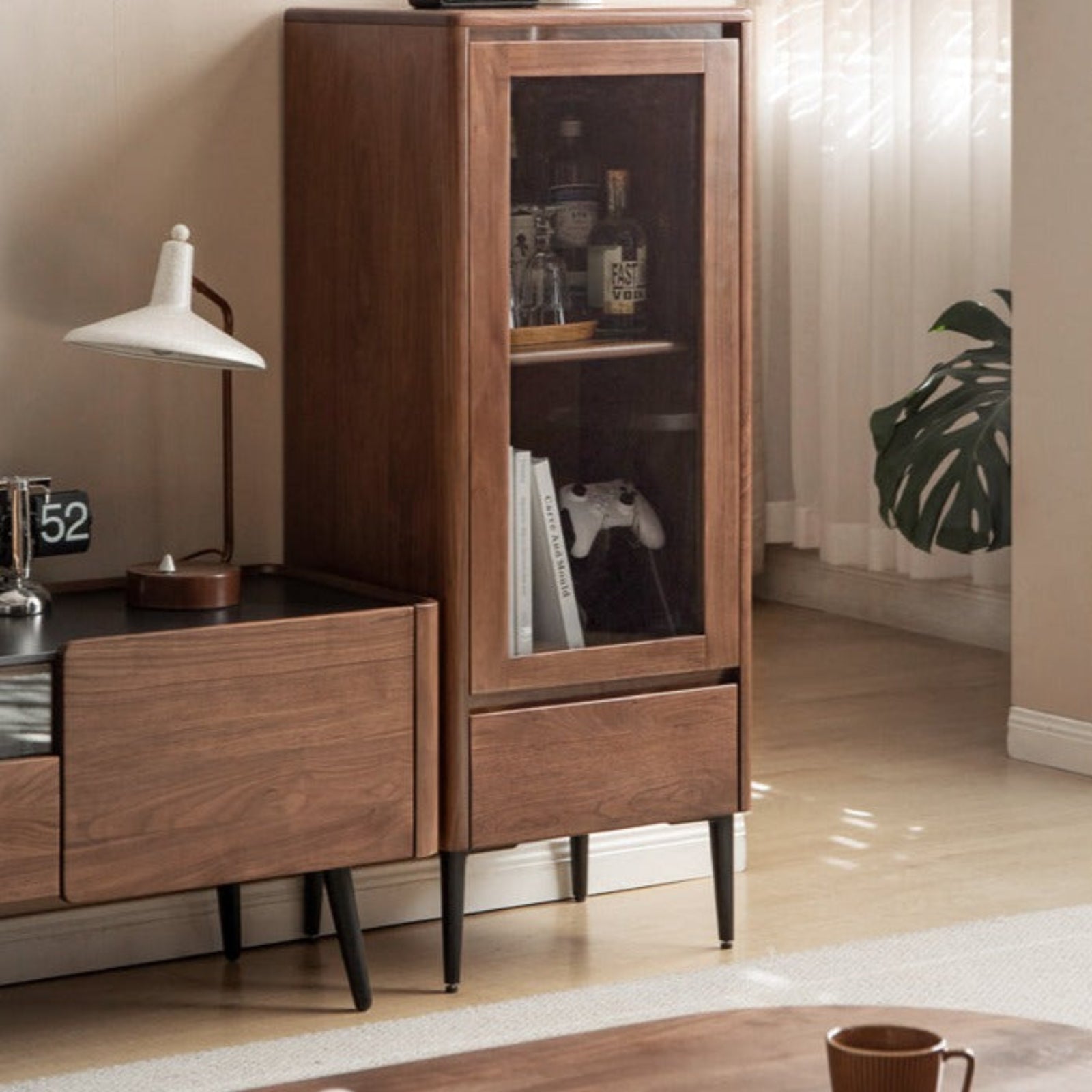 Black Walnut Solid Wood Rock Side Cabinet.