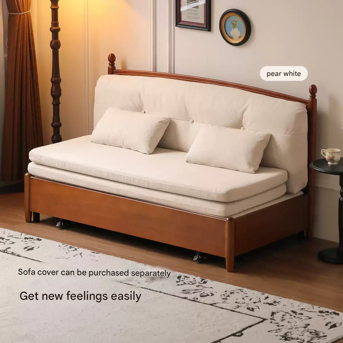 Poplar Solid Wood Telescopic French Vintage Sitting and Sleeping Dual purpose Sofa