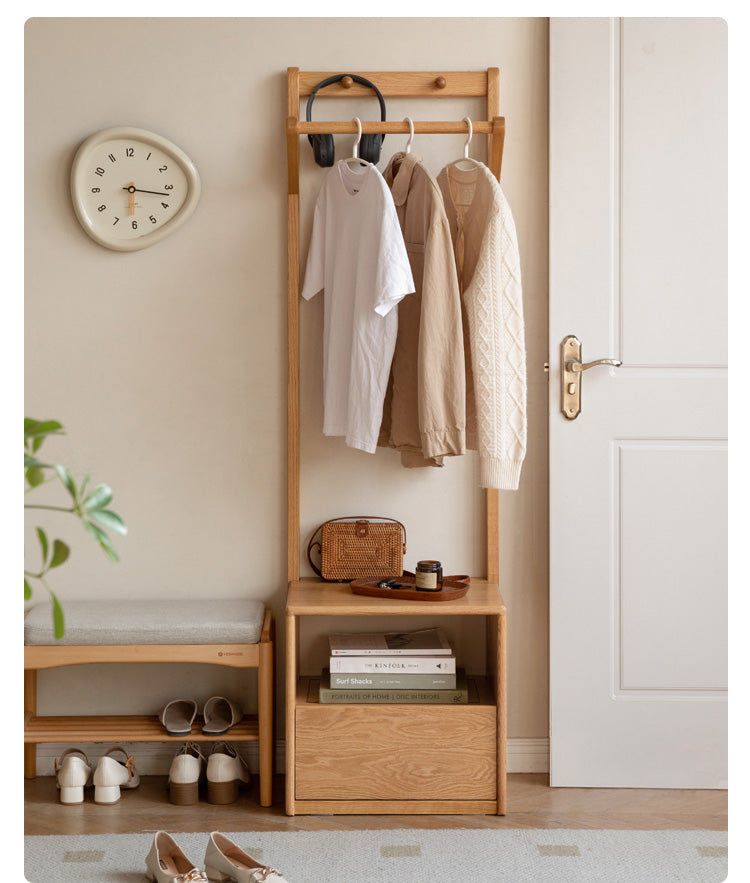 Oak, Birch Solid Wood Nordic Floor Storage Clothes Rack<