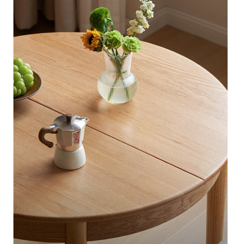 Oak, ash Solid Wood Retractable Round Dining Table