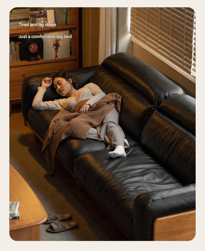 Cherry Wood Solid Wood Modern Leather Sofa