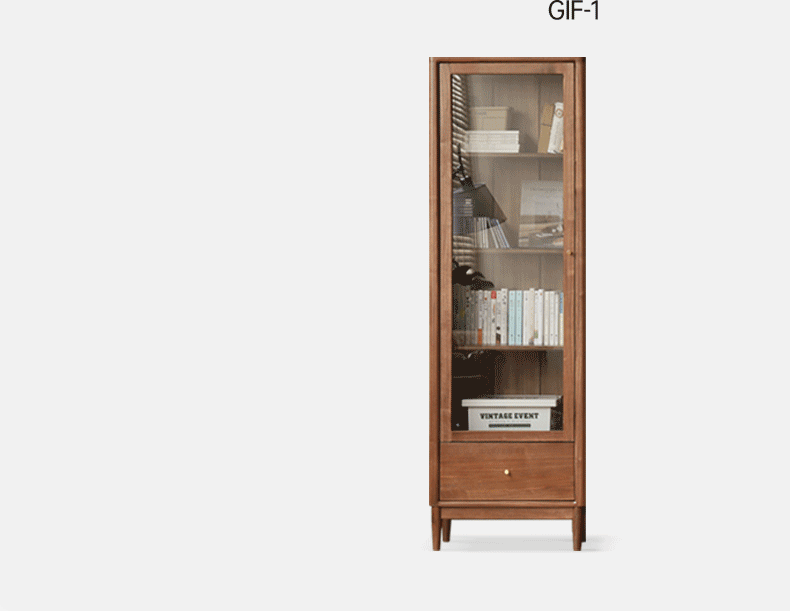 Black Walnut Solid Wood Bookcase With Glass Door