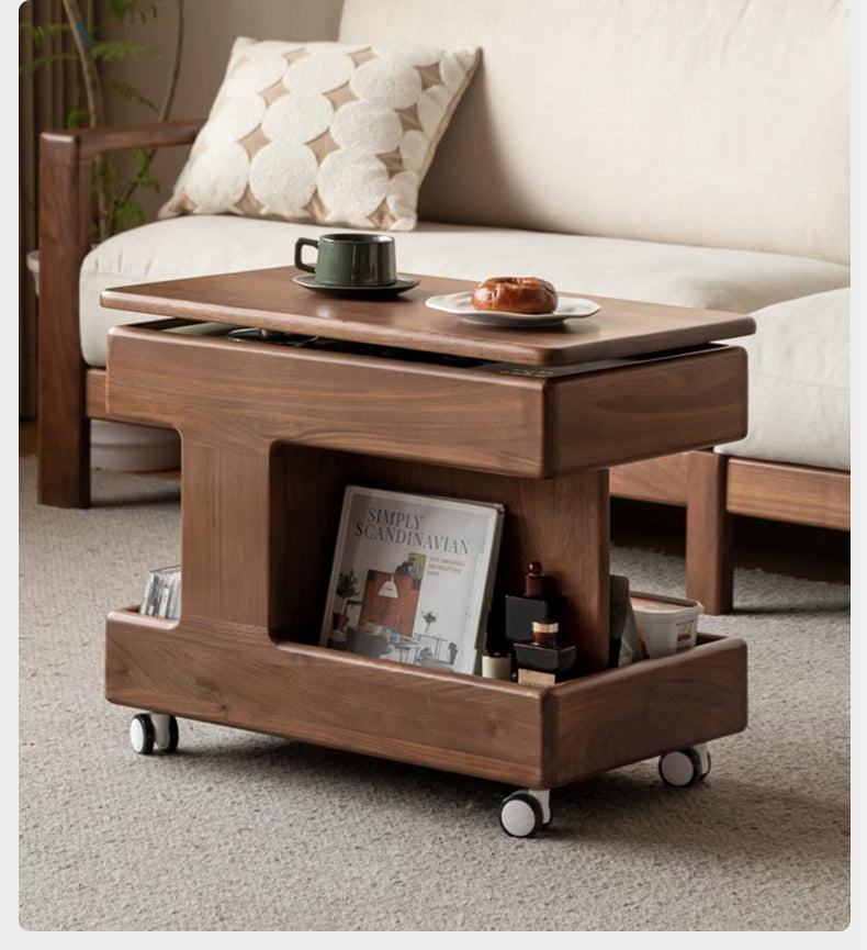 Black walnut solid wood raised and lowered rotating coffee table