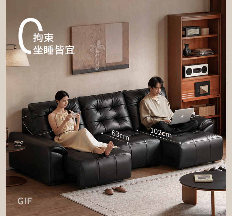 Genuine Leather Tufted Pull-Out Sleeper Sofa with Storage Chaise