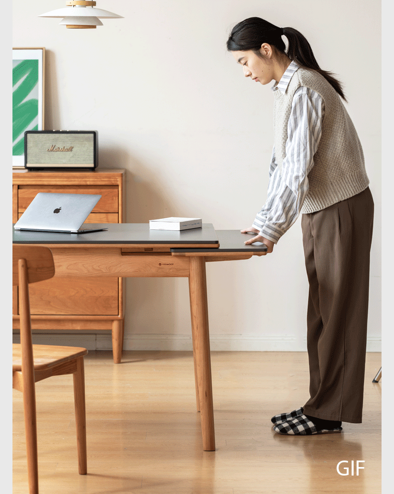 Cherry Solid Wood Extendable Slab Dining Table