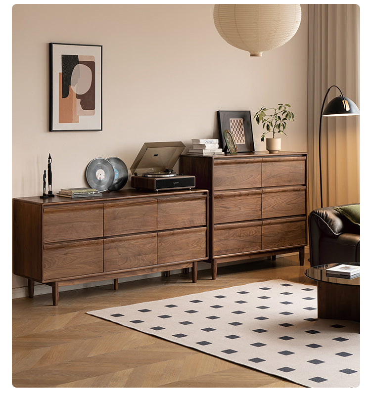 Black Walnut Solid Wood Six Drawers Dresser