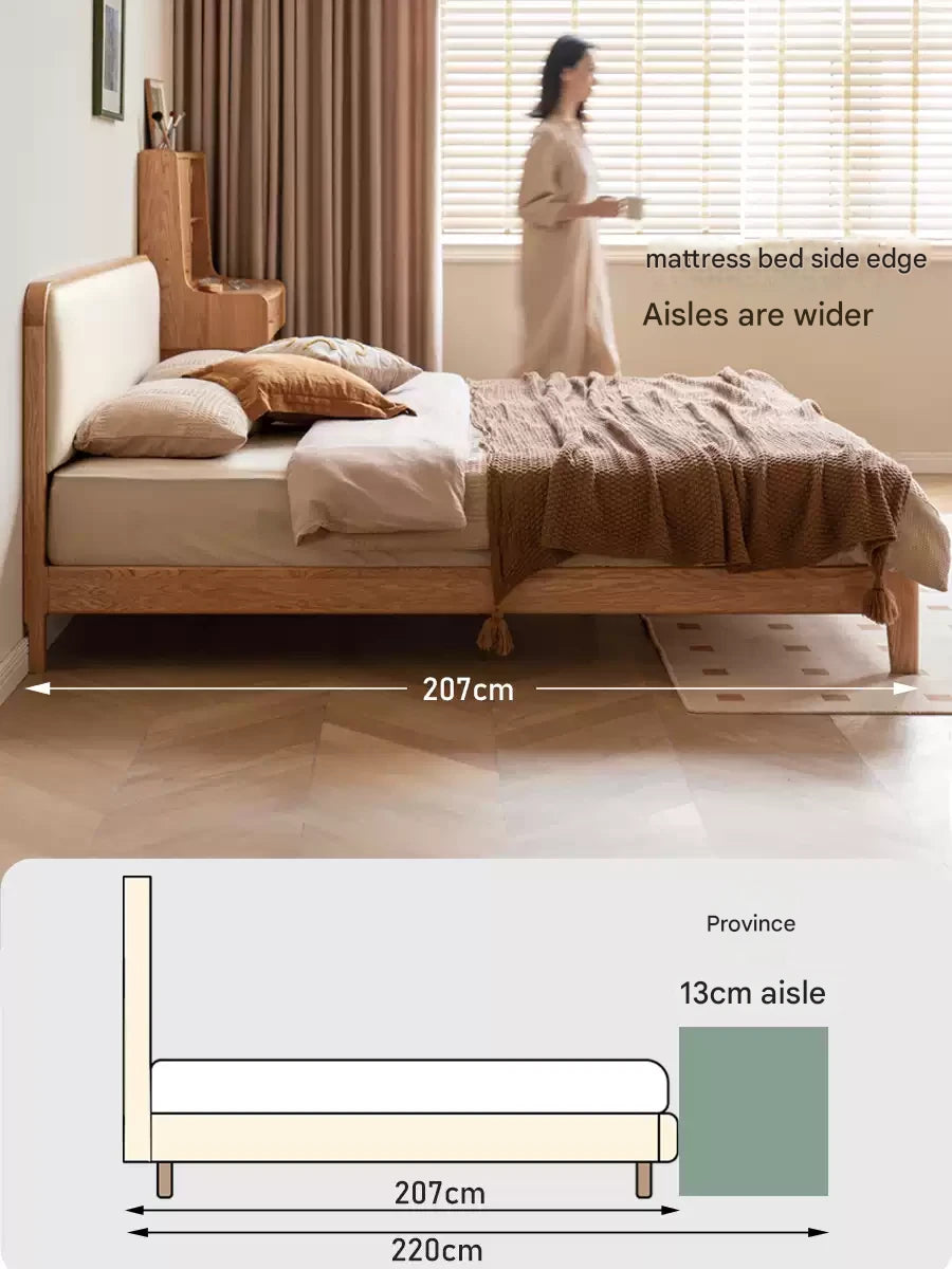 Oak Solid Wood Bed Technology Fabric,suede