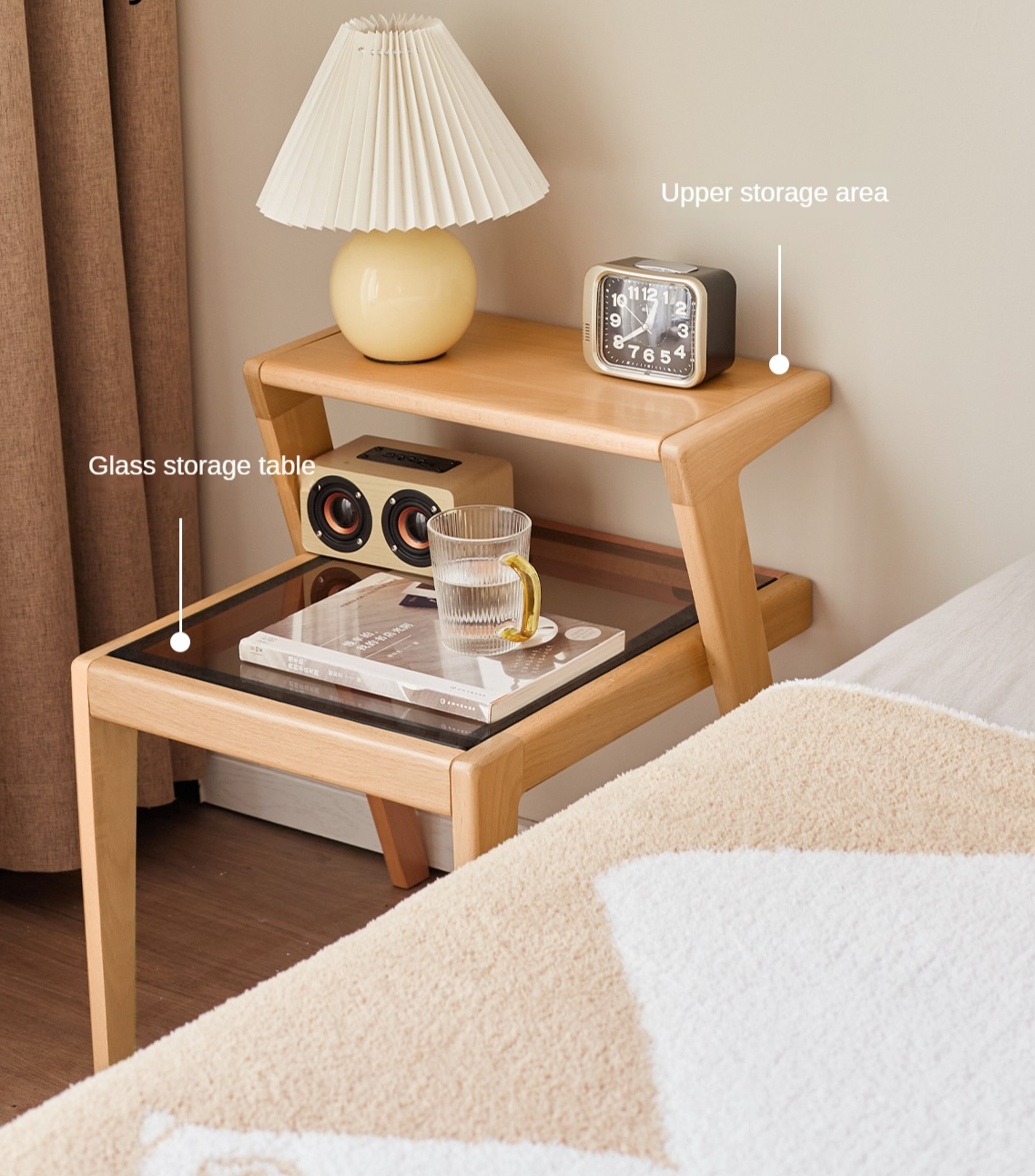 Beech solid wood bedside table-