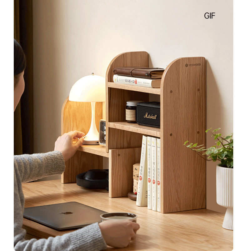 Solid Rubberwood, Oak Solid Wood Bookshelf Retractable