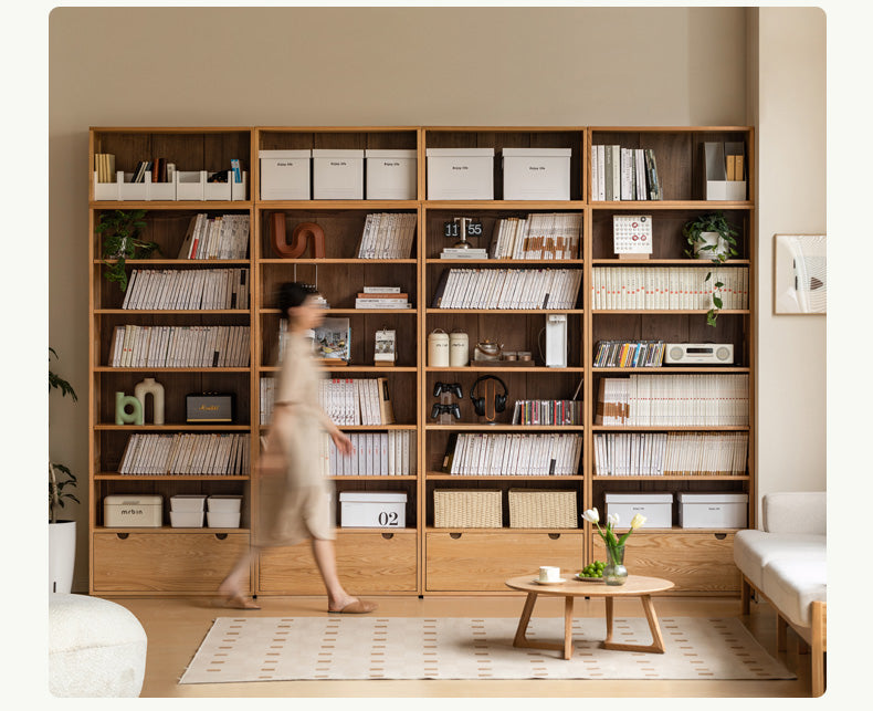 Oak solid wood bookshelf floor-standing combination bookcase