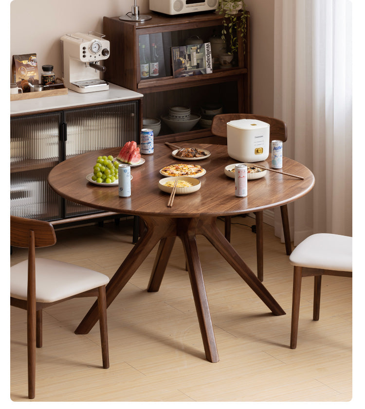 Black walnut solid wood rock board round table with turntable