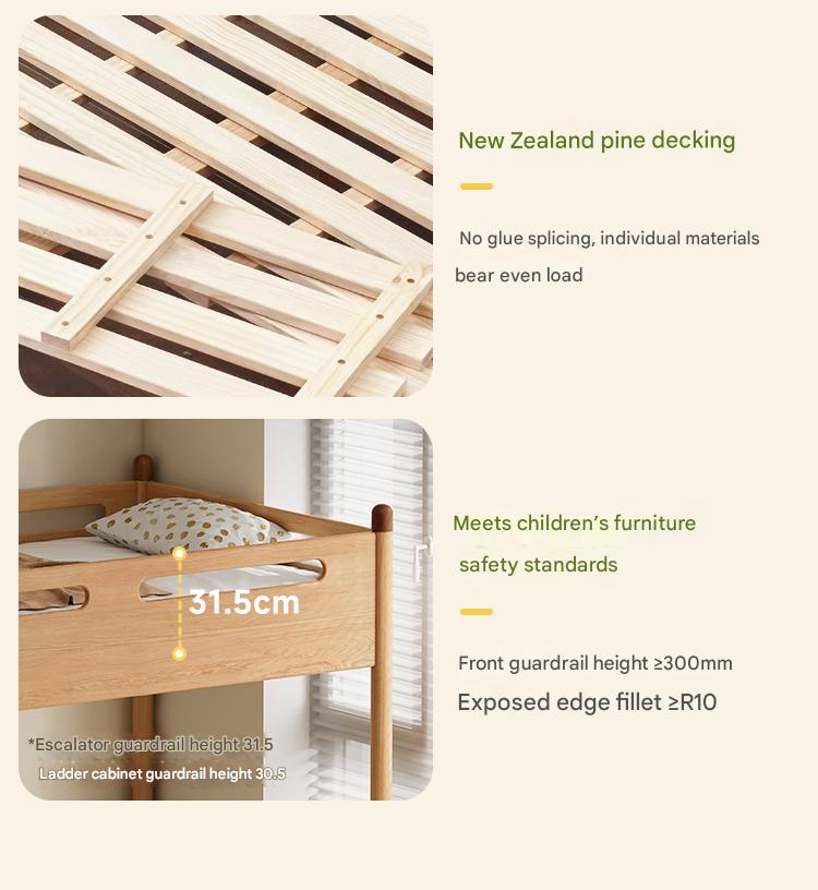 Oak solid wood Loft bed with cabinet