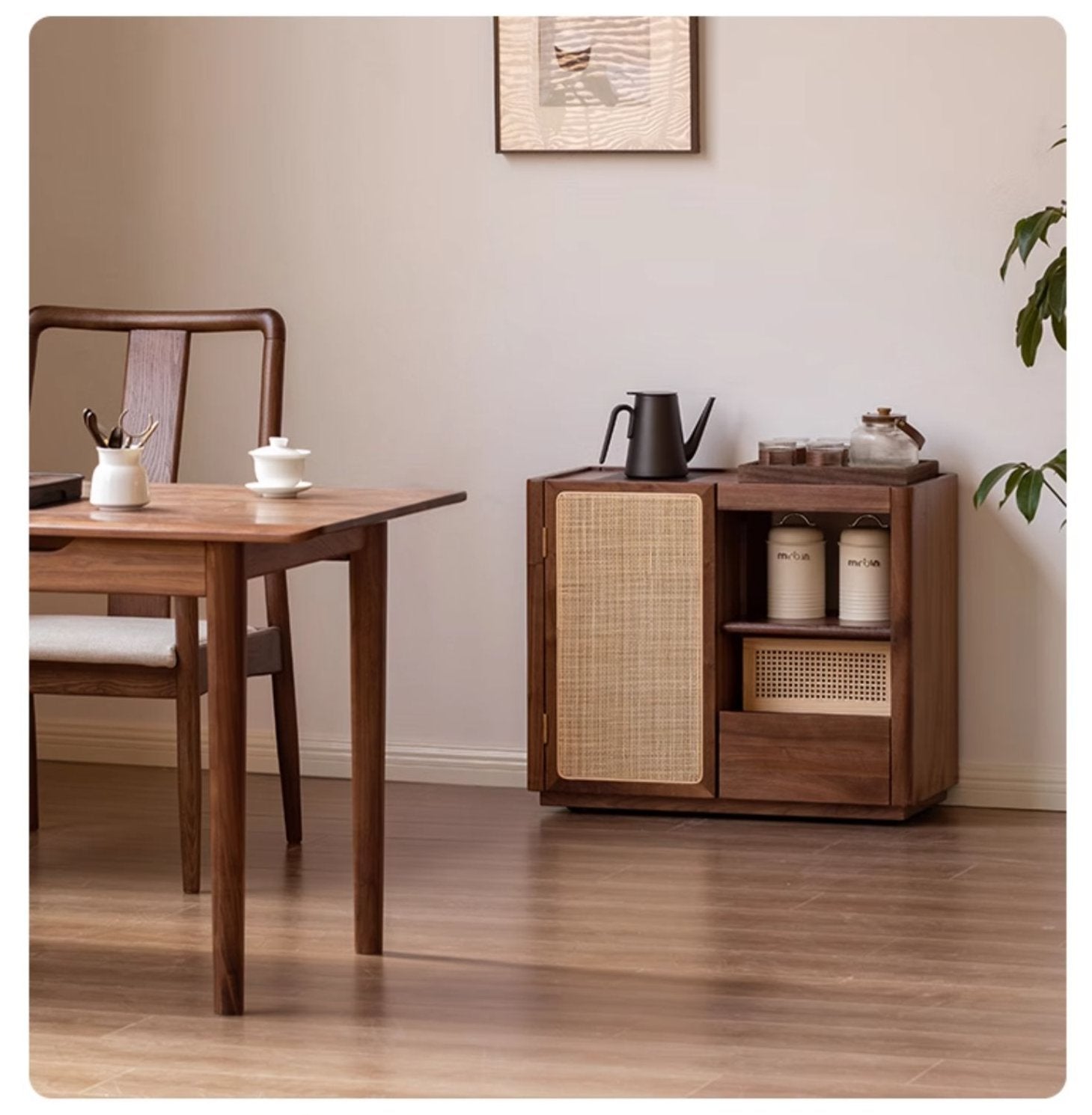 Black Walnut, Oak, Ash Solid Wood Mobile Tea Cabinet