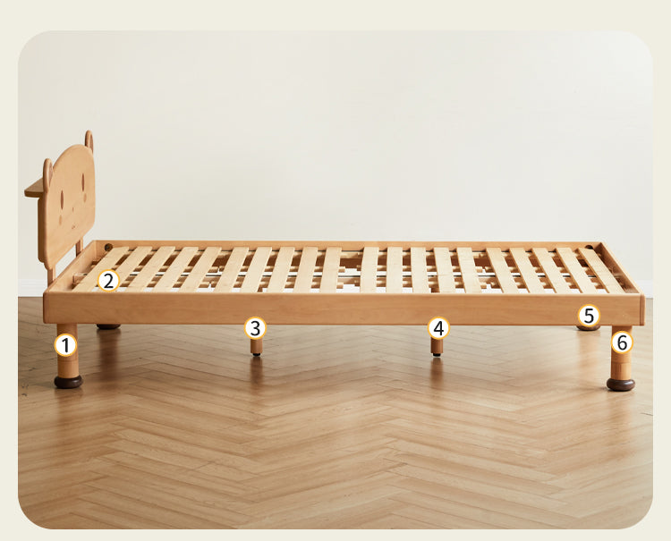 Beech Solid Wood Kids Bed with Bear-Shaped Headboard