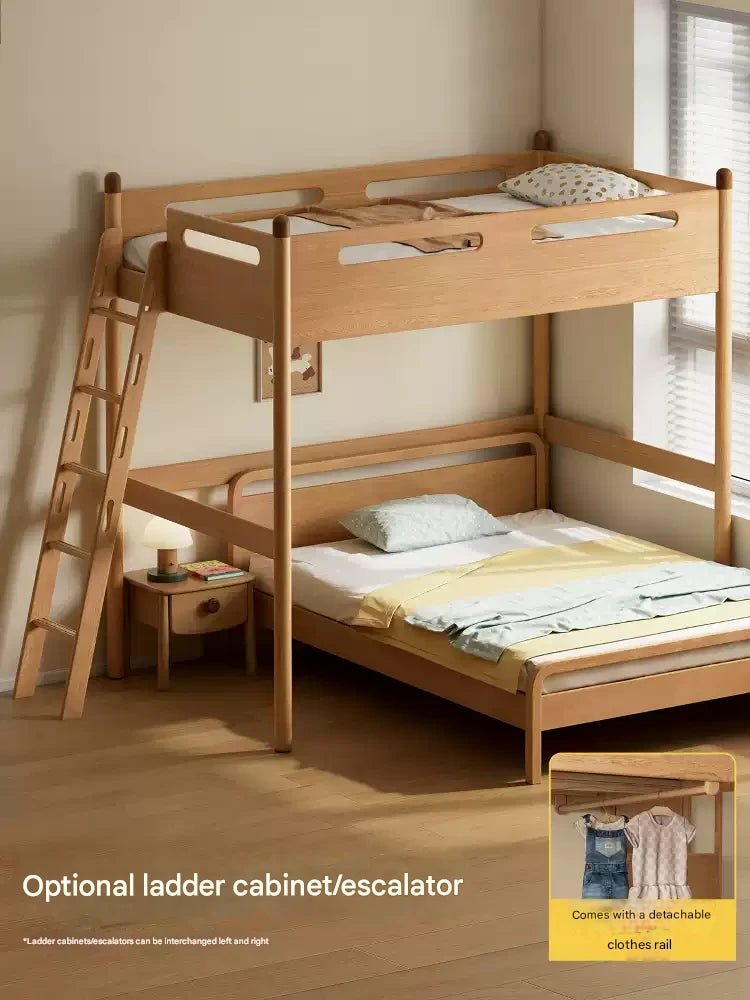 Oak solid wood Loft bed with cabinet