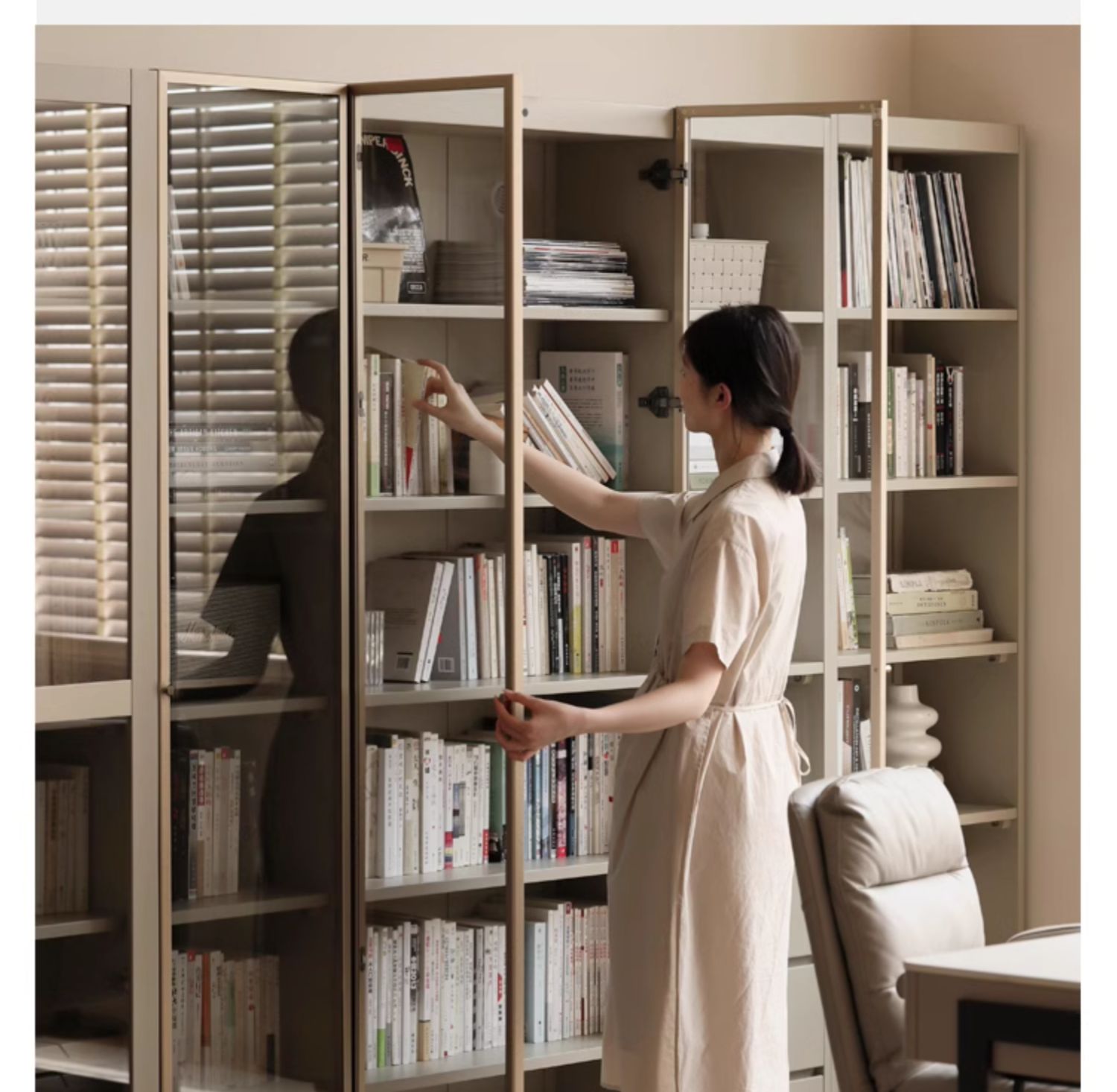 Poplar solid wood bookcase light luxury style<