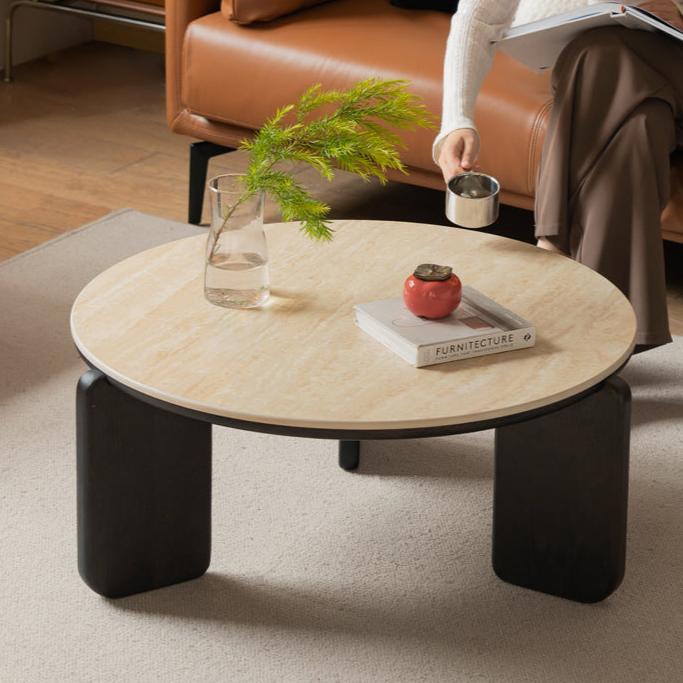 Oak solid wood modern rock board round coffee table: