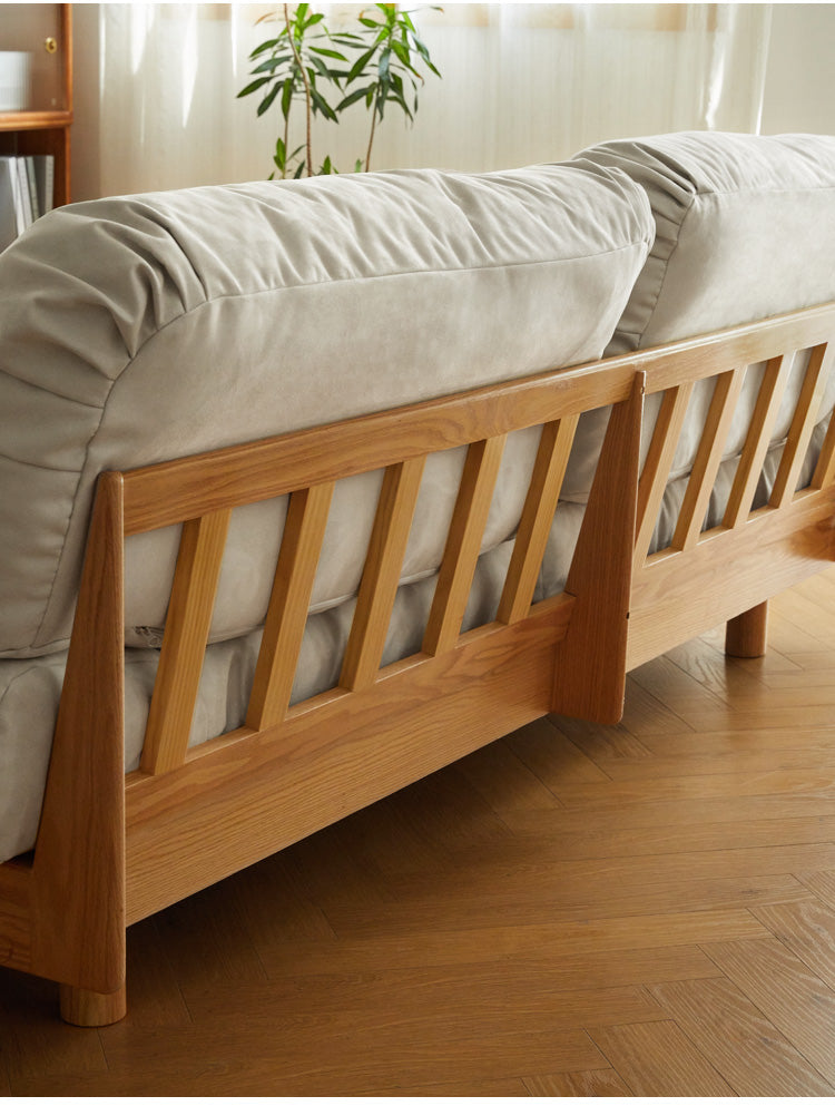 Oak Solid Wood Modern Nordic Suede Cloud Sofa
