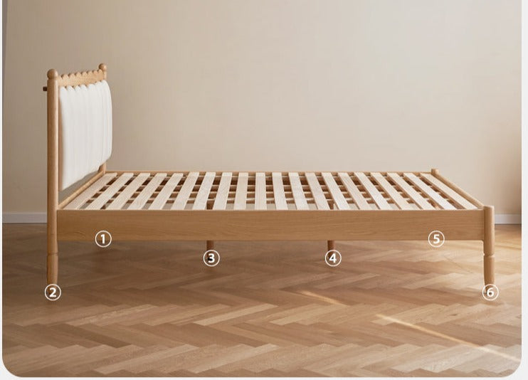 Milky white kids upholstered bed with soft headboard Oak solid wood")