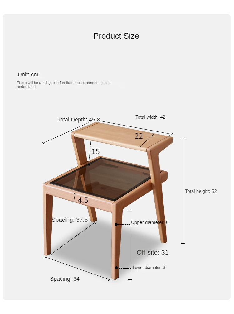 Beech solid wood bedside table"