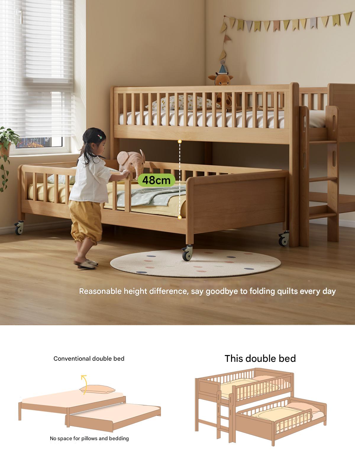 Beech Solid Wood Mother and Child Trolley Bunk Bed