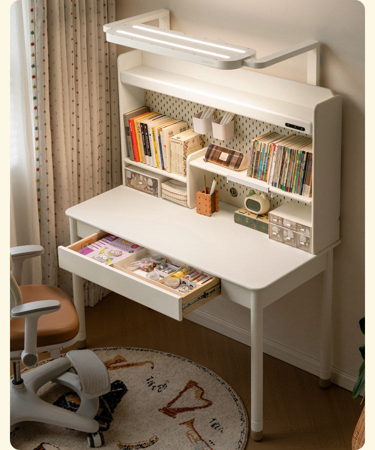 Solid Rubberwood Kids Elevated Learning Cream Drawer Table
