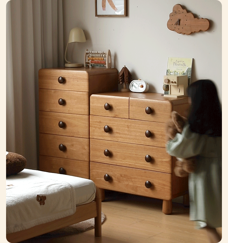 Solid Rubberwood Original Wood Style Kids Dresser
