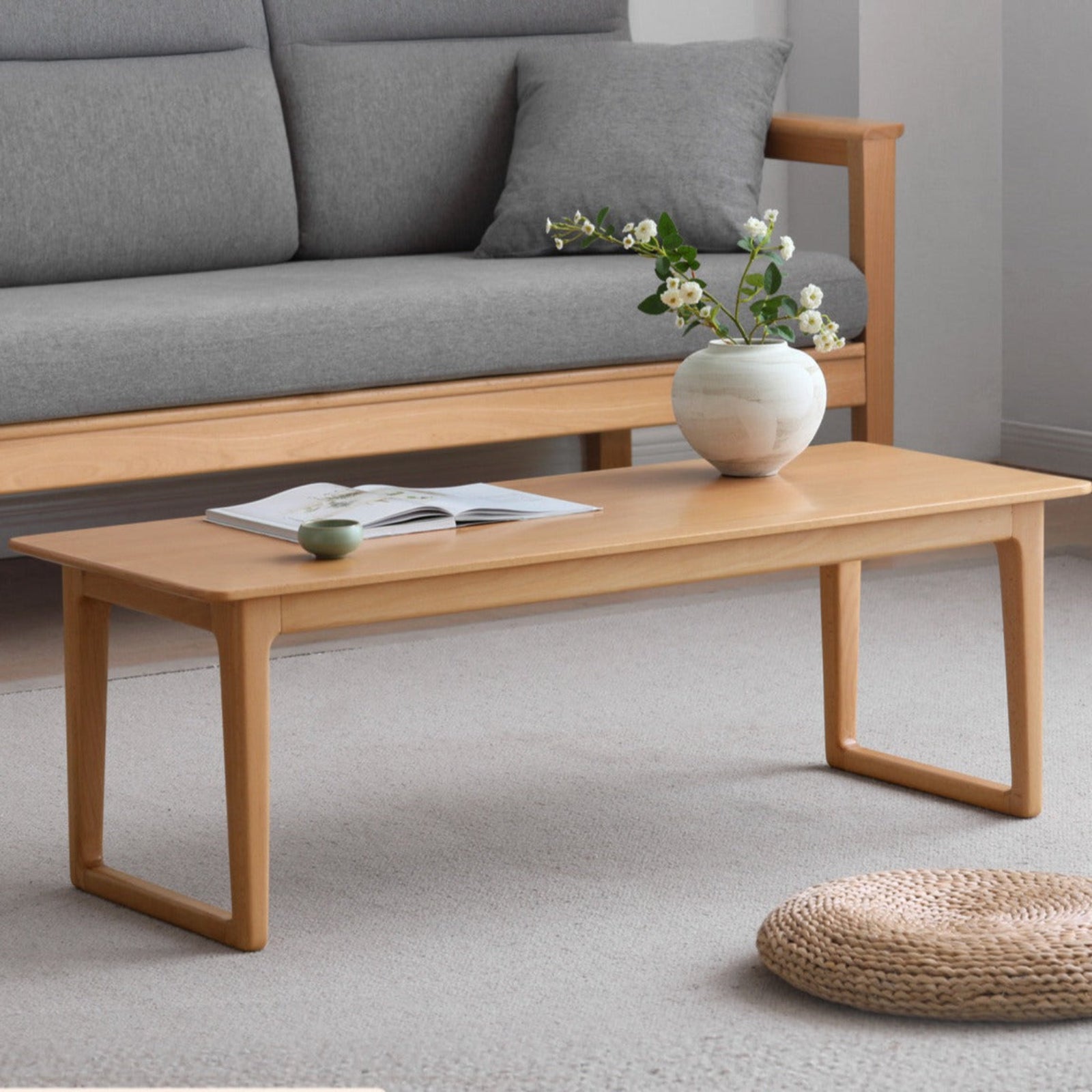 Beech Solid Wood Coffee Table, Bay Window Table