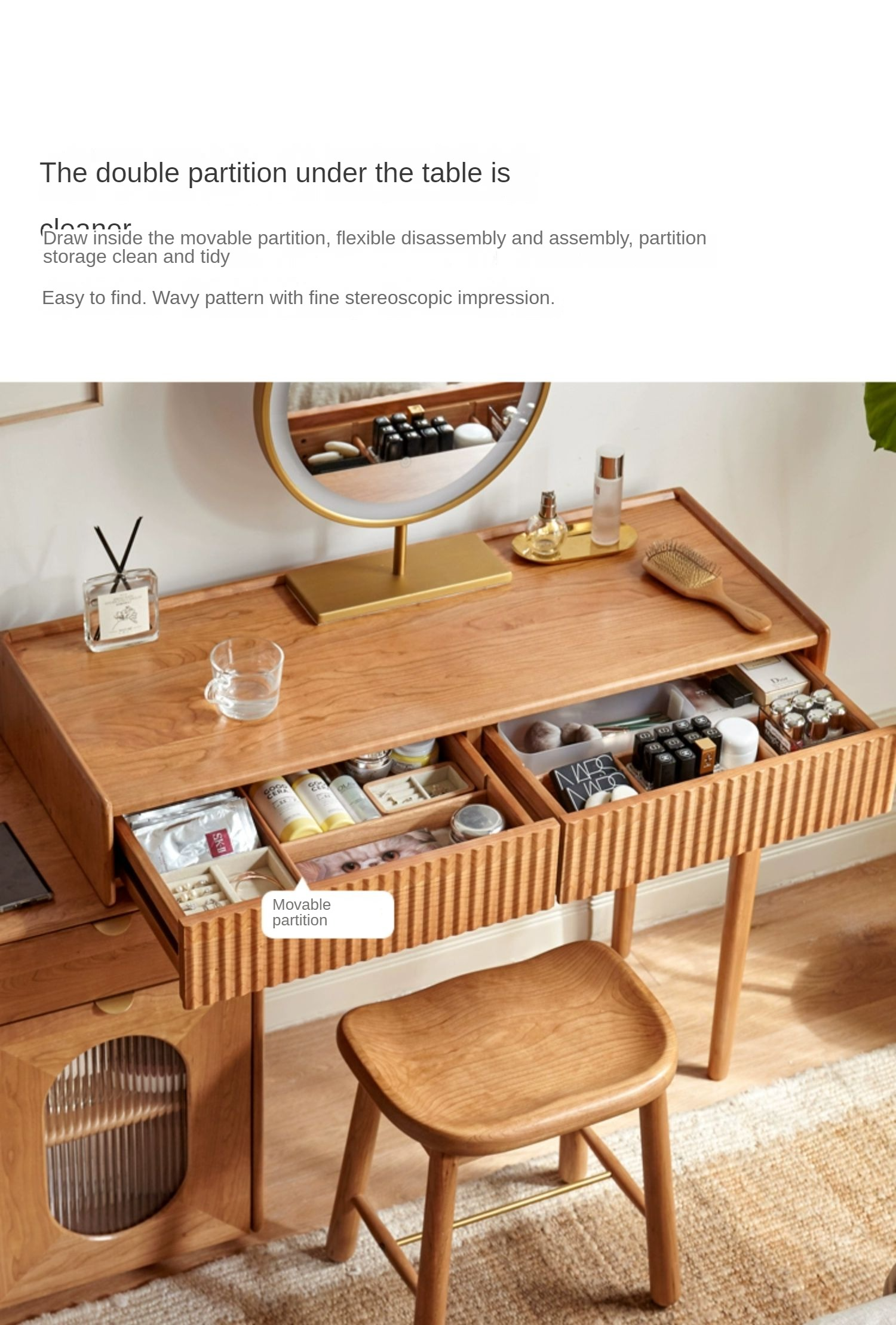 Cherry Wood Dressing Table, Storage Cabinet"