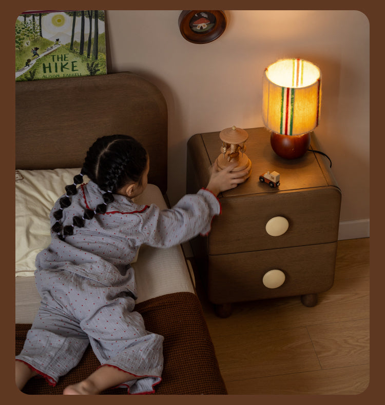 Solid Rubberwood Solid Wood Retro Style Kids Nightstand