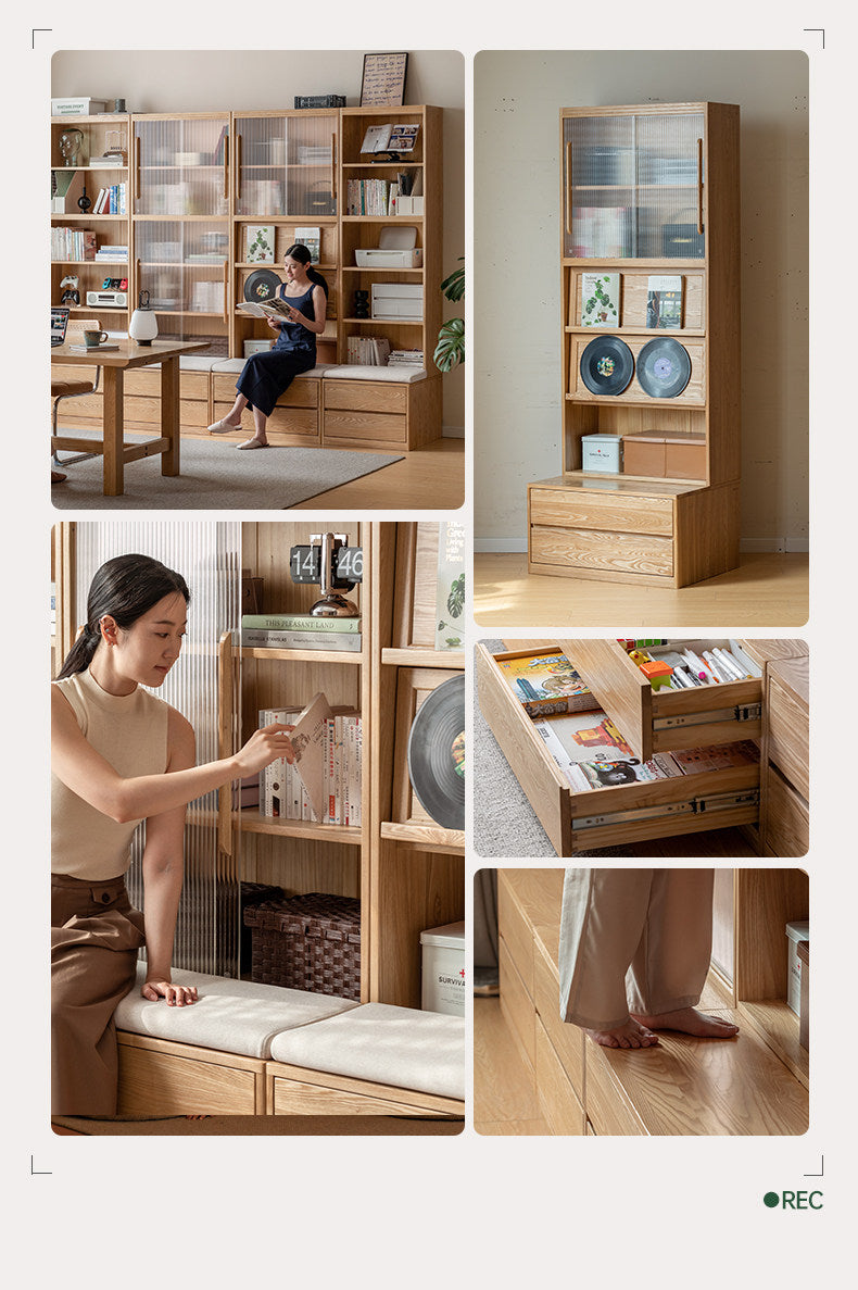 Ash Solid Wood Wall-Mounted Bookcase with Integrated Study Shelf