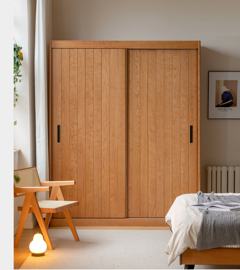 Cherry wood retro wardrobe sliding door: